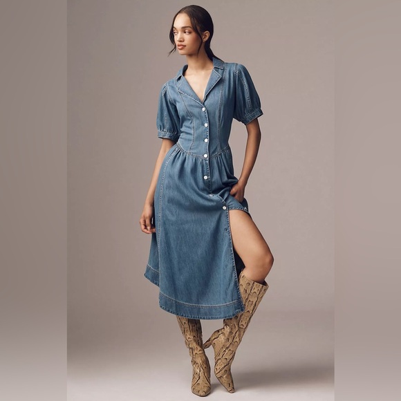 Anthropologie Dresses & Skirts - Anthropologie Pilcro Short-Sleeve Denim Midi Shirt Dress